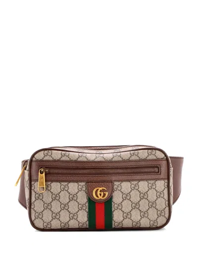 Pre-owned Gucci Ophidia Gg Coated Canvas Medium Belt Bag In Brown