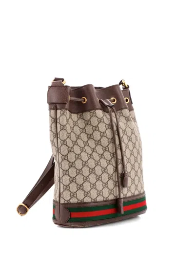 Pre-owned Gucci Ophidia Gg Coated Canvas Medium Bucket Bag In Brown