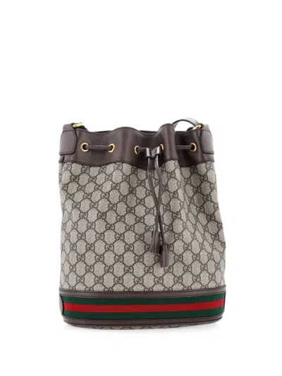 Pre-owned Gucci Ophidia Gg Coated Canvas Medium Bucket Bag In Brown