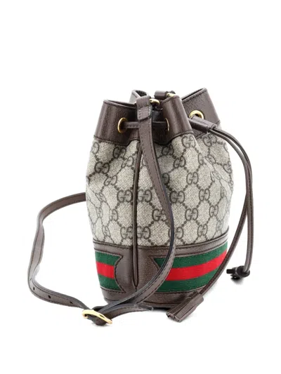 Pre-owned Gucci Ophidia Gg Coated Canvas Mini Bucket Bag In Brown