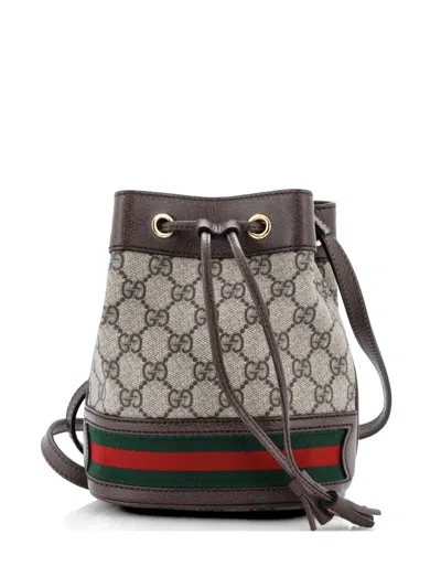 Pre-owned Gucci Ophidia Gg Coated Canvas Mini Bucket Bag In Brown