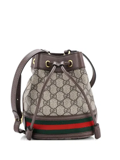 Pre-owned Gucci Ophidia Gg Coated Canvas Mini Bucket Bag In Brown