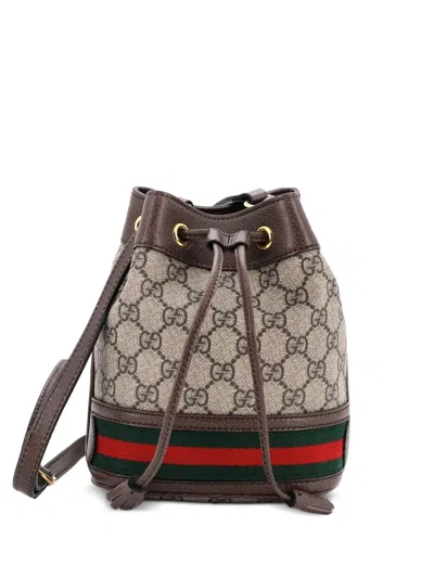 Pre-owned Gucci Ophidia Gg Coated Canvas Mini Bucket Bag In Brown