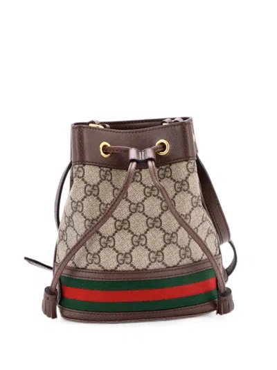 Pre-owned Gucci Ophidia Gg Coated Canvas Mini Bucket Bag In Brown