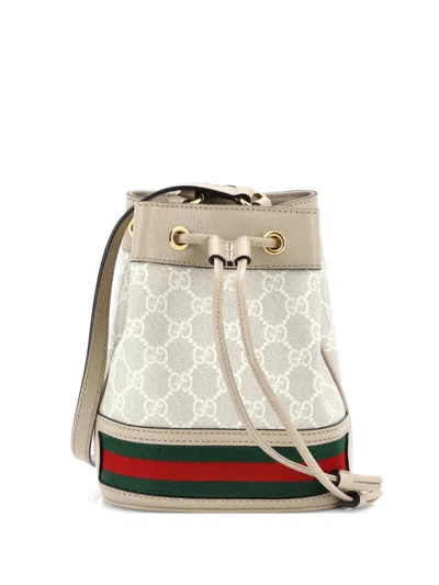 Pre-owned Gucci Ophidia Gg Coated Canvas Mini Bucket Bag In Neutral