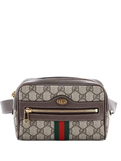 Pre-owned Gucci Ophidia Gg Coated Canvas Small Belt Bag In Neutral
