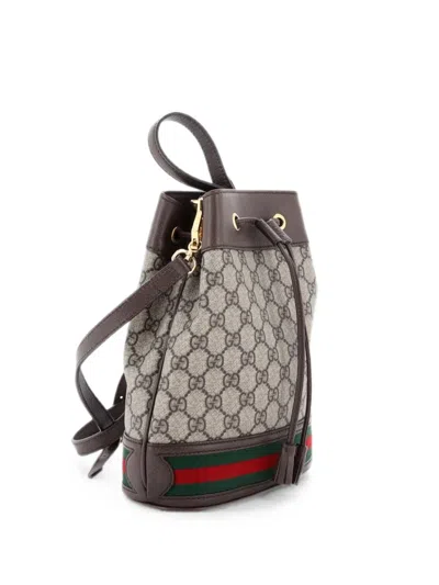 Pre-owned Gucci Ophidia Gg Coated Canvas Small Bucket Bag In Brown