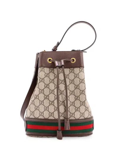 Pre-owned Gucci Ophidia Gg Coated Canvas Small Bucket Bag In Brown