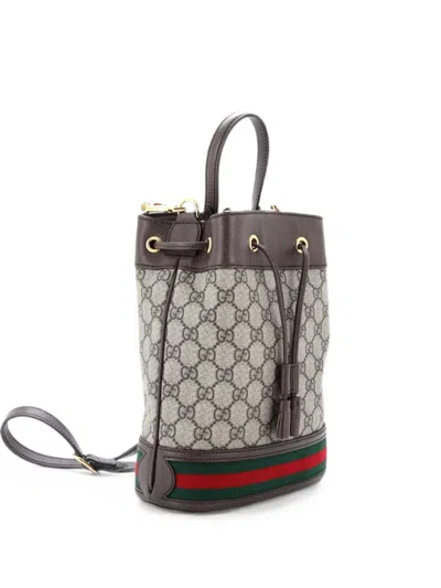 Pre-owned Gucci Ophidia Gg Coated Canvas Small Bucket Bag In Brown