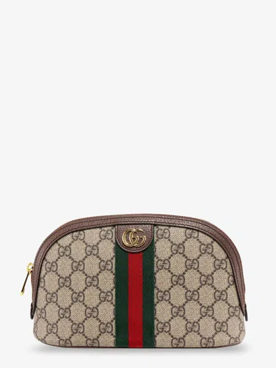Gucci Ophidia Gg Fabric And Leather Clutch In Beige