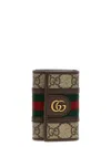 Gucci Gg Supreme Fabric And Leather Key Ring In Multi