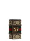 Gucci Gg Supreme Fabric And Leather Key Ring In Multi