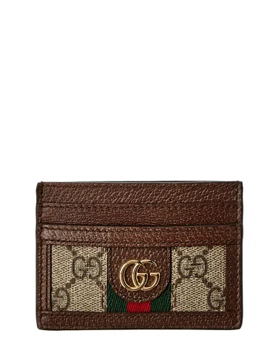 Gucci Ophidia Gg Leather Card Case In Brown