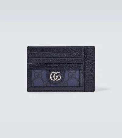 Gucci Ophidia Gg Leather Card Holder In Dark Blue