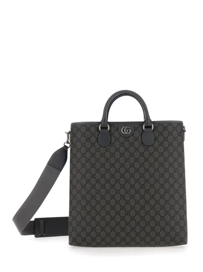 Gucci 'ophidia Gg Media' Black And Grey Tote Bag In Gg Supreme Canvas Man In Multicolor