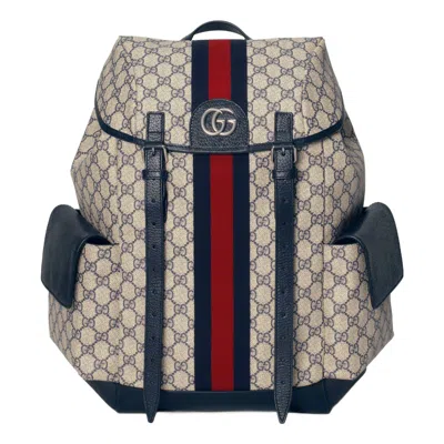 Gucci Ophidia Gg Medium Backpack 'beige Blue' In Brown