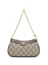 Gucci Women Beige Shoulder Bag With Gg Plaque On The Front And Chain-link Handle In Gg Canvas Woman In Multi