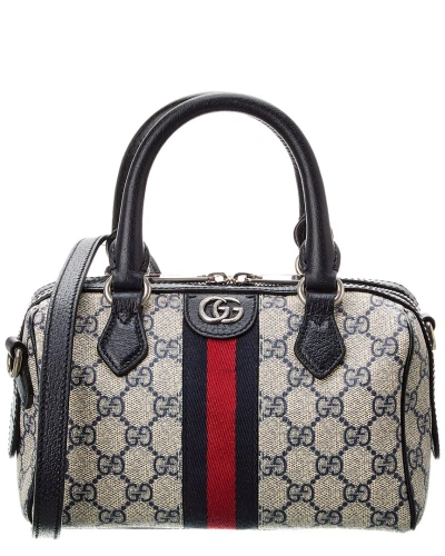 Gucci Ophidia Gg Small Top Handle Gg Supreme Canvas & Leather Bag In Blue