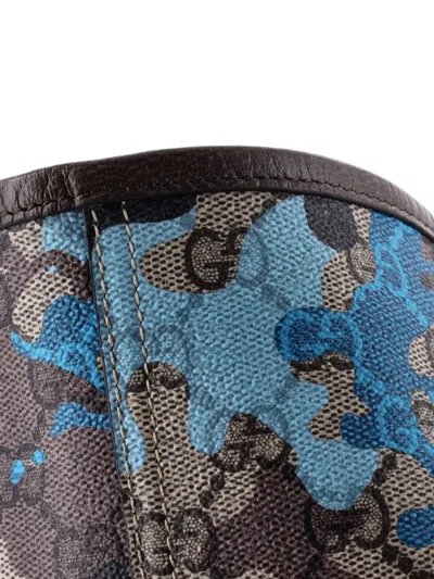 Pre-owned Gucci Ophidia Gg Open Gg Camouflage Coated Canvas Large Tote Bag In Blue