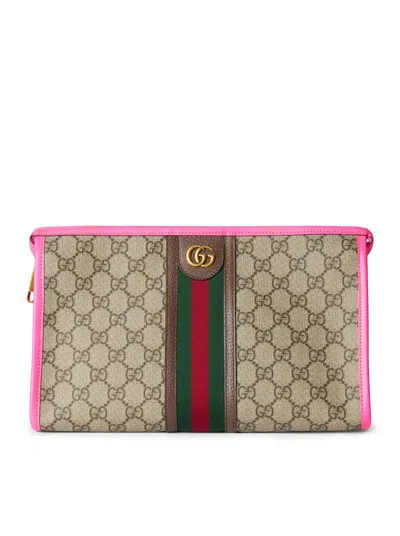 Gucci Ophidia Gg Pouch In Nude & Neutrals
