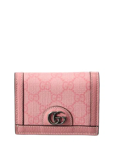 Gucci Ophidia Gg Supreme Canvas & Leather Card Case In Pink