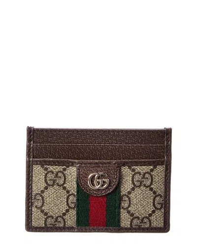 Gucci Ophidia Gg Supreme Canvas & Leather Card Case In Beige