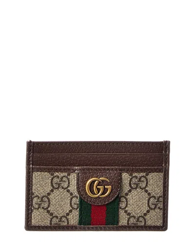 Gucci Ophidia Gg Supreme Canvas & Leather Card Case In Brown