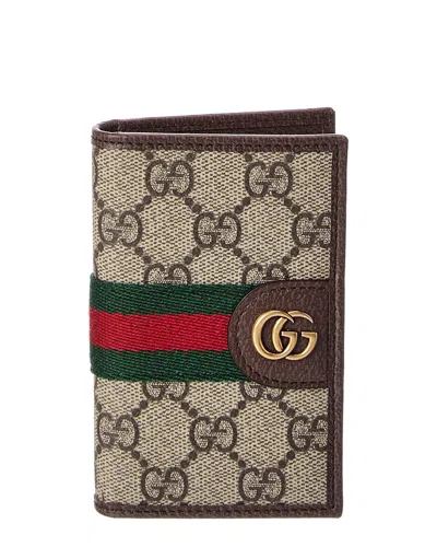 Gucci Ophidia Gg Supreme Canvas & Leather Card Case In Brown