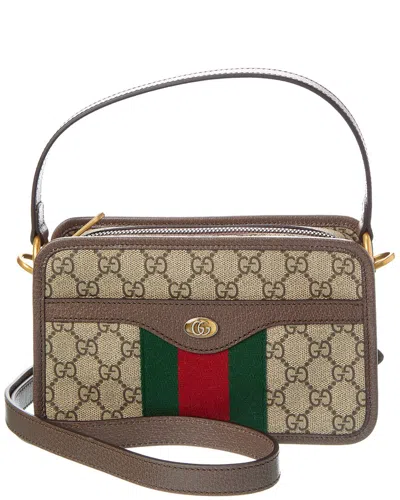 Gucci Ophidia Gg Supreme Canvas & Leather Crossbody In Brown