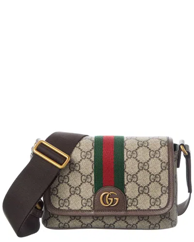 Gucci Ophidia Gg Supreme Canvas & Leather Mini Bag In Beige