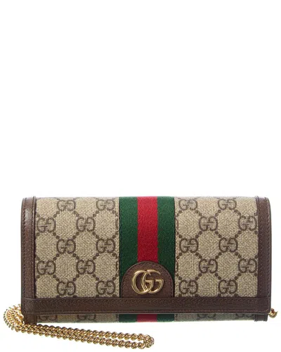 Gucci Ophidia Gg Supreme Canvas & Leather Wallet On Chain In Brown