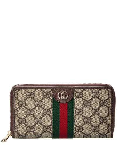 Gucci Ophidia Zip-around Wallet In Beige And Brown Gg Supreme Canvas Women In White