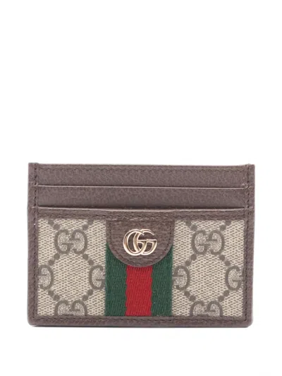 Pre-owned Gucci Ophidia Gg Supreme Card Case In Brown