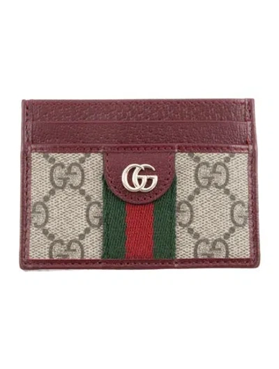 Pre-owned Gucci Ophidia Gg Supreme Card Holder In Burgundy