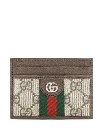 Gucci Ophidia Gg Supreme Card Holder In Brown