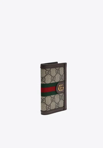 Gucci Ophidia Gg Supreme Cardholder In Sand