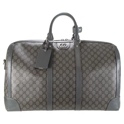 Pre-owned Gucci Ophidia Gg Supreme Coated Canvas And Leather Black Grey Large Duffle Bag In Gray