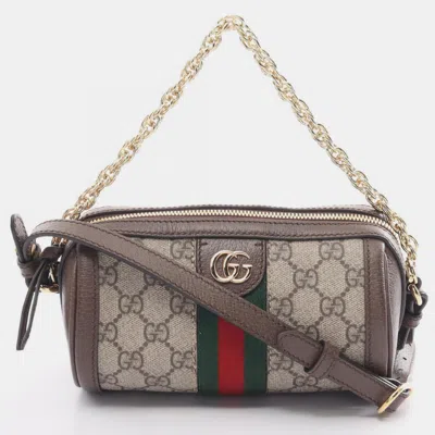 Pre-owned Gucci Ophidia Gg Supreme Coated Canvas Leather Beige Brown Multicolor Shoulder Bag