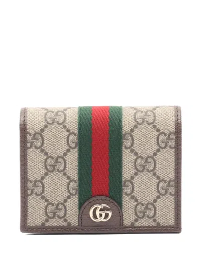 Pre-owned Gucci Ophidia Gg Supreme Leather Wallet In Neutral