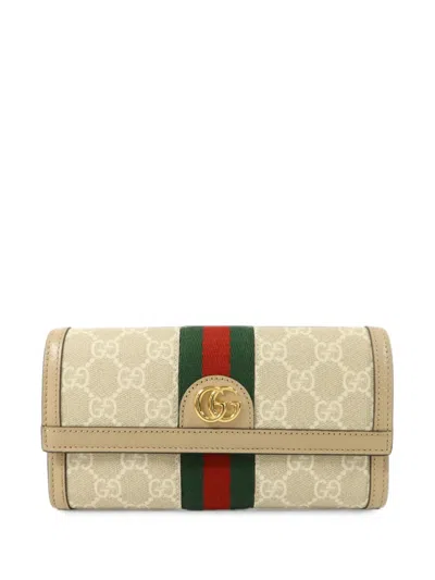 Pre-owned Gucci Ophidia Gg Supreme Long Wallet In White