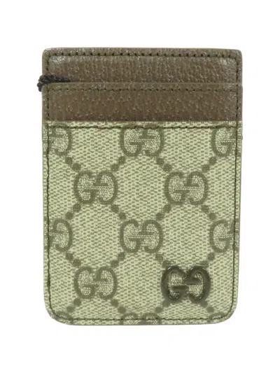 Pre-owned Gucci Ophidia Gg Supreme Magnetic Card Case In Brown