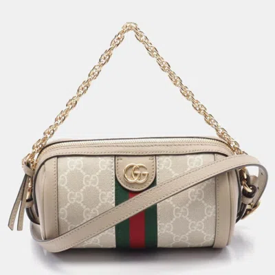 Pre-owned Gucci Ophidia Gg Supreme Mini Shoulder Bag Coated Canvas Leather Beige Multicolor In Sand