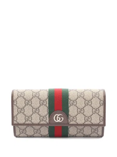Pre-owned Gucci Ophidia Gg Supreme Wallet In Neutral