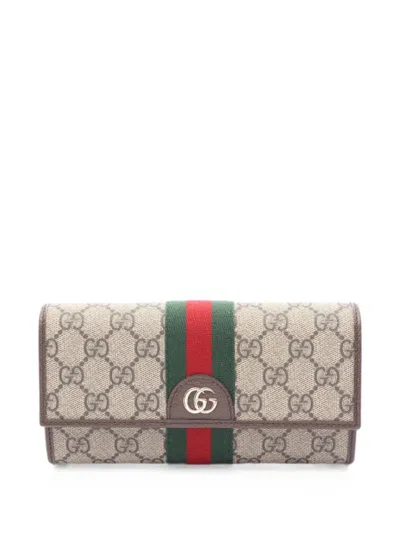 Pre-owned Gucci Ophidia Gg Supreme Wallet In Neutral