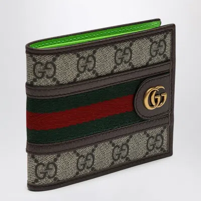 Gucci Ophidia Gg Wallet Beige/ebony/shiny Green Men In Brown