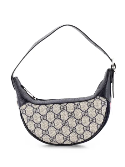 Pre-owned Gucci Ophidia Half Moon Bag Gg Coated Canvas Mini Hobo Bag In Blue