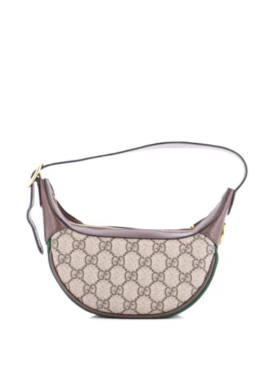 Pre-owned Gucci Ophidia Half Moon Bag Gg Coated Canvas Mini Hobo Bag In Brown