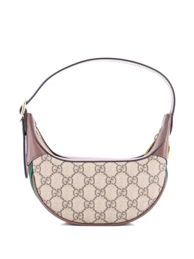 Pre-owned Gucci Ophidia Half Moon Bag Gg Coated Canvas Mini Hobo Bag In Brown