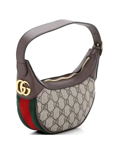 Pre-owned Gucci Ophidia Half Moon Bag Gg Coated Canvas Mini Hobo Bag In Brown