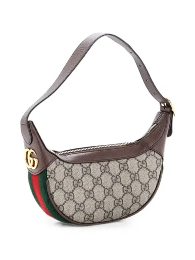 Pre-owned Gucci Ophidia Half Moon Bag Gg Coated Canvas Mini Hobo Bag In Brown